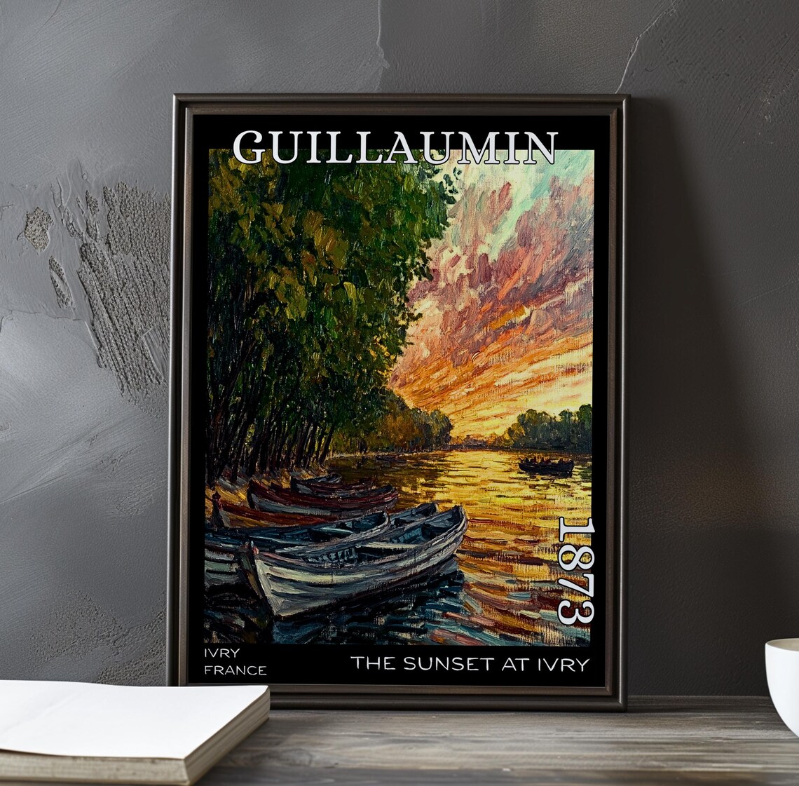 Sunset At Ivry 1873 Guillaumin Dark Trees Golden Water Poster