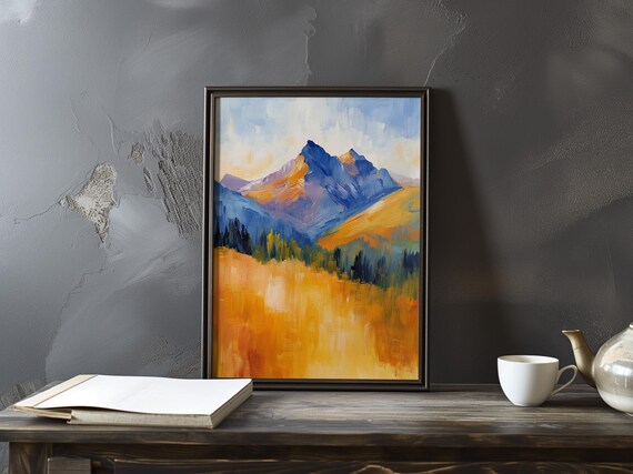 Cezanne-Inspired Sunset Mountain Peak in Golden Orange Poster