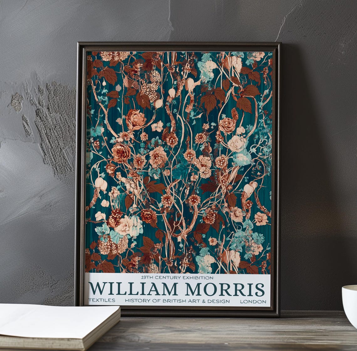 William Morris Terracotta Rose Leaf Pattern Exhibition Poster