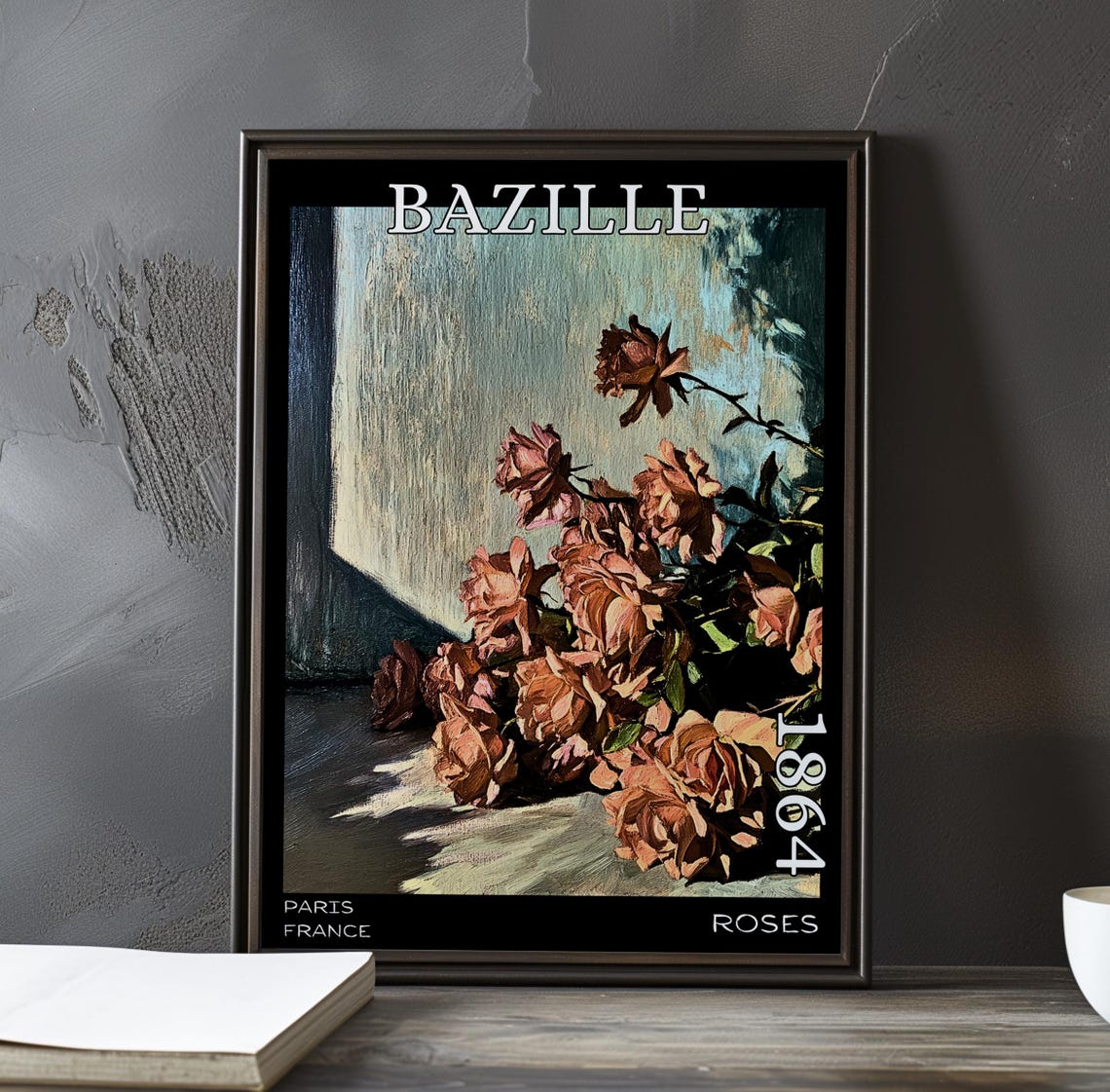 Bazille Roses 1864 Terracotta Roses in Sunlight by Wall Shadow Poster