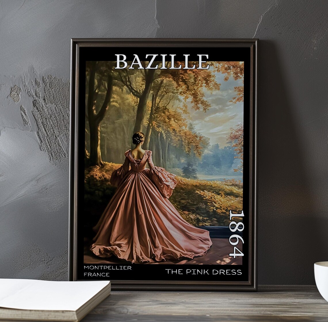 Bazille The Pink Dress 1864 Autumn Woods Gown Scene Art Poster