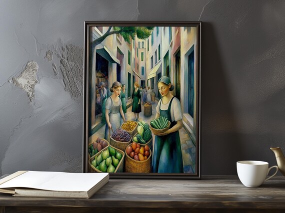 Two Vendors With Baskets Of Fresh Fruit In A Market Street Poster