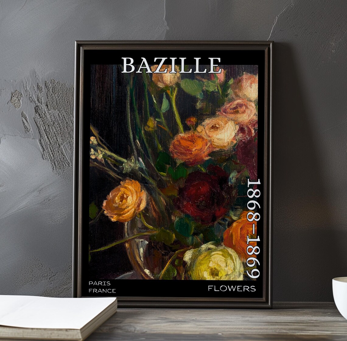 Bazille Flowers 1868-1869 Dark Rose Vase Still Life Art Poster