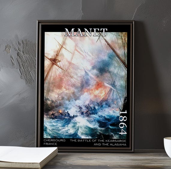 The Battle Of Kearsarge And Alabama 1864 Douard Manet Print Poster Maritime Naval Art French Post Impressionism Decor