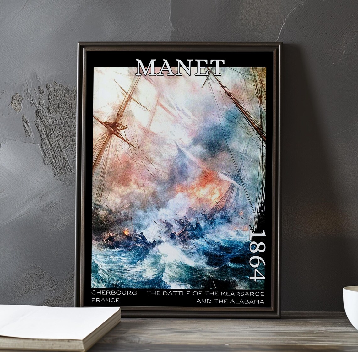 Manet Battle of Kearsarge and Alabama 1864 Pink Smoke Naval Art Poster