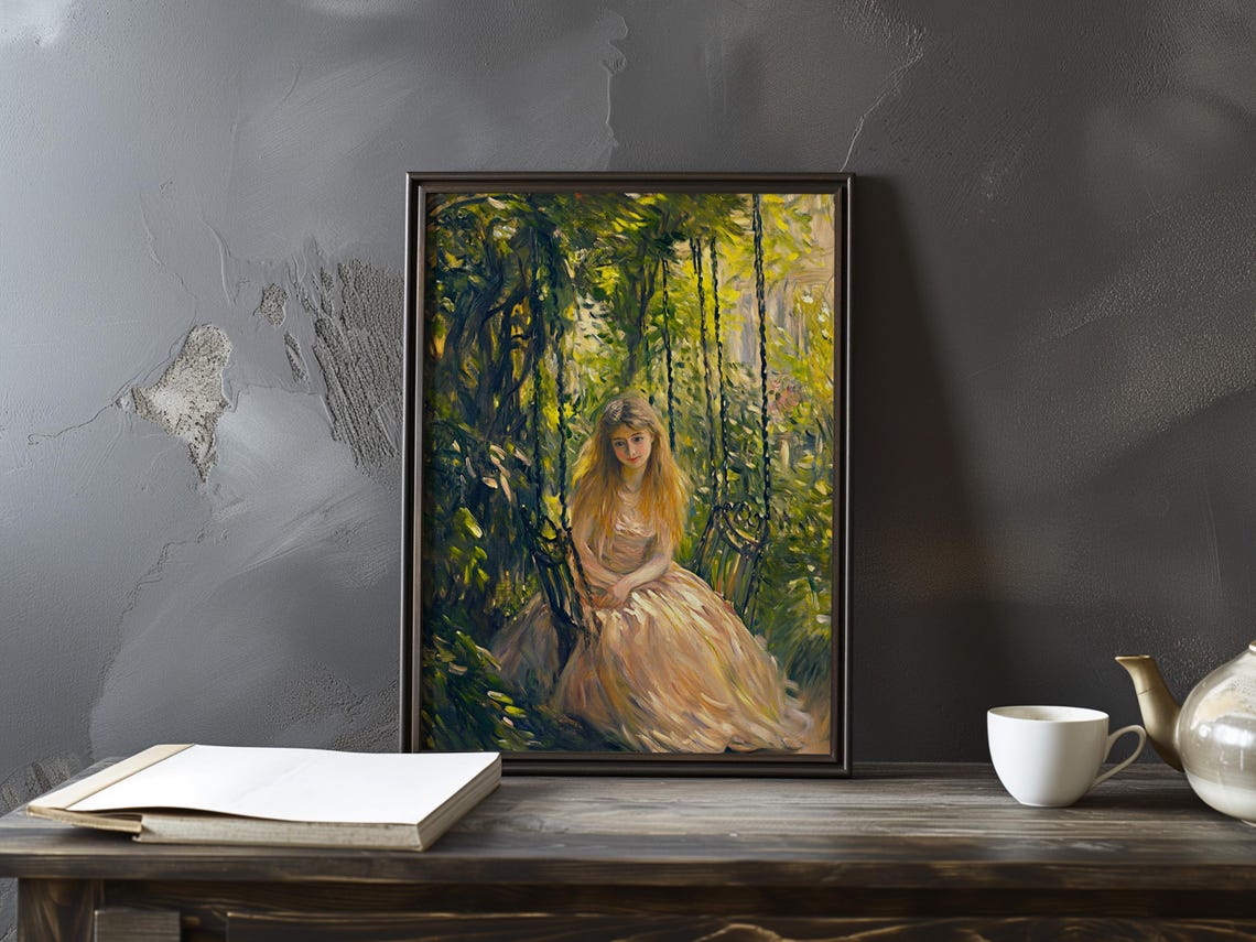 Berthe Morisot Woman in Peach Dress in Willow Grove Art Poster