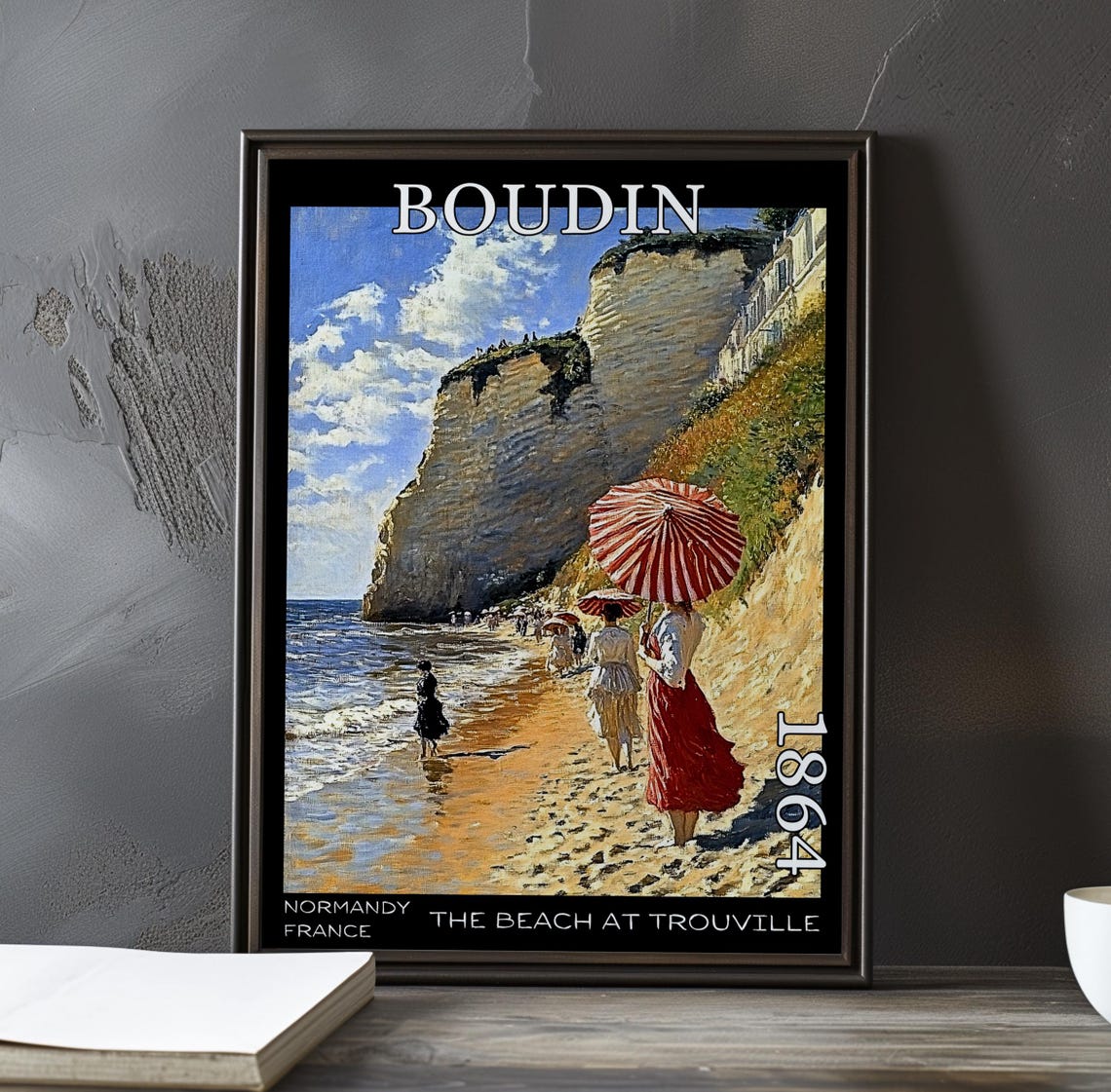 Eugene Boudin Trouville Red Skirt Parasol Chalk Cliffs 1864 Poster