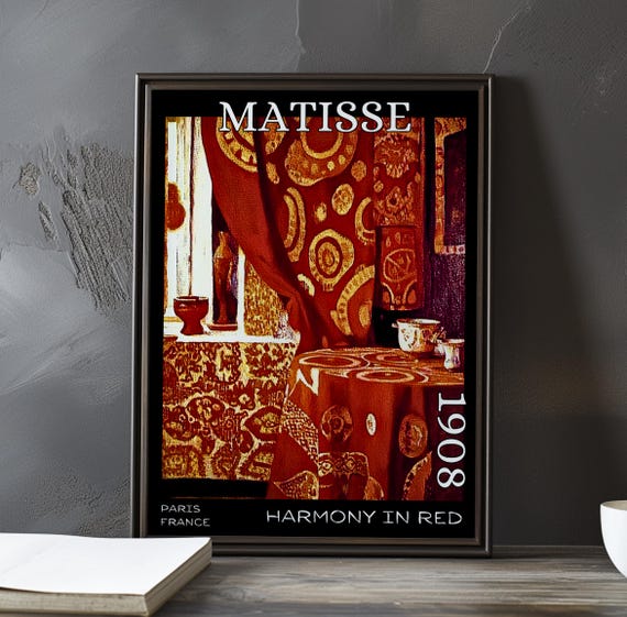 Harmony In Red 1908 Henri Matisse Print Poster Fauvism Interior Scene Room French Post Impressionism Bold Colour Wall Art Decor