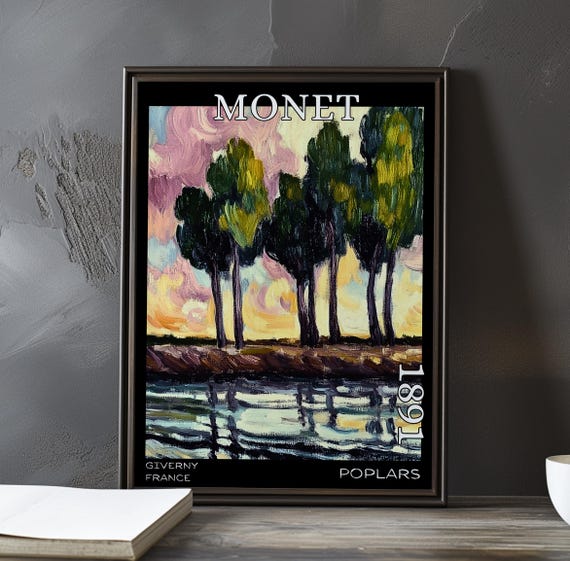 Poplars 1891 Claude Monet Print Poster Impressionism Post Impressionist Trees French River Landscape Seasonal Color Study Art Decor