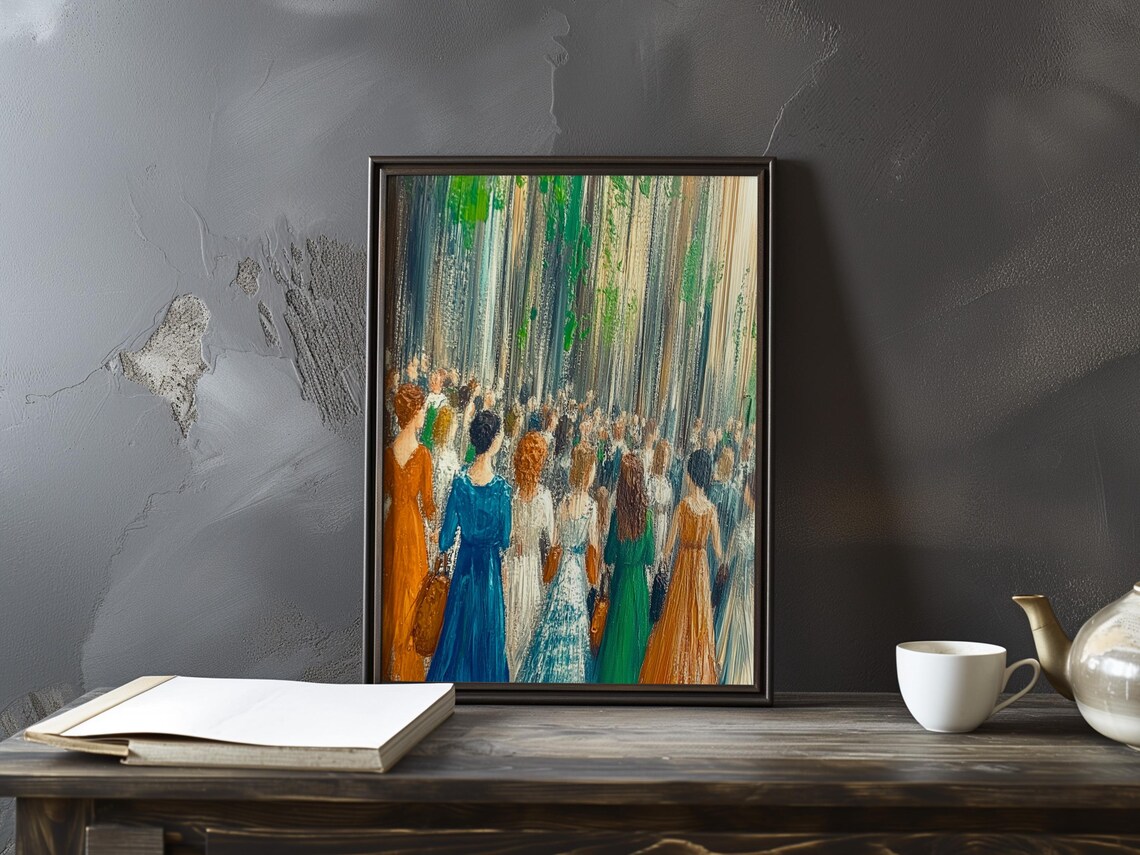 Elegant Women In Ball Gowns At A Grand Window Party Scene Poster