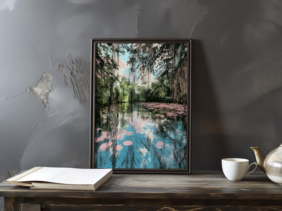 Claude Monet Water Lilies Pink Pads on Turquoise Pond Poster