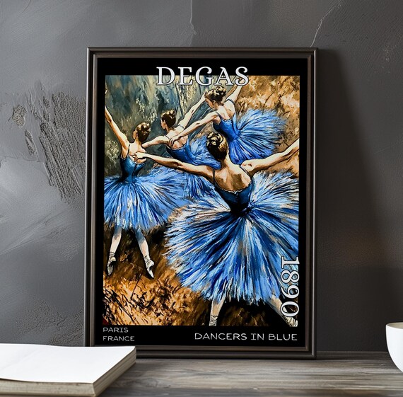Degas 1890 Four Blue Tutu Ballerinas Mid Pirouette in Warm Gold Poster
