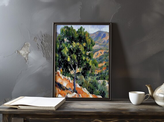 Cezanne-Inspired Solitary Tree on a Rocky Orange Hillside Poster