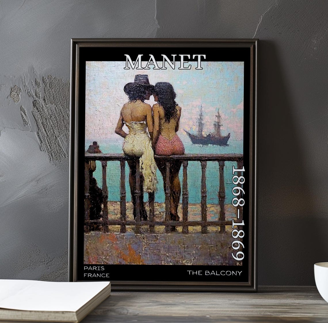 Manet Two Women at a Seaside Railing with Ship 1868-1869 Poster