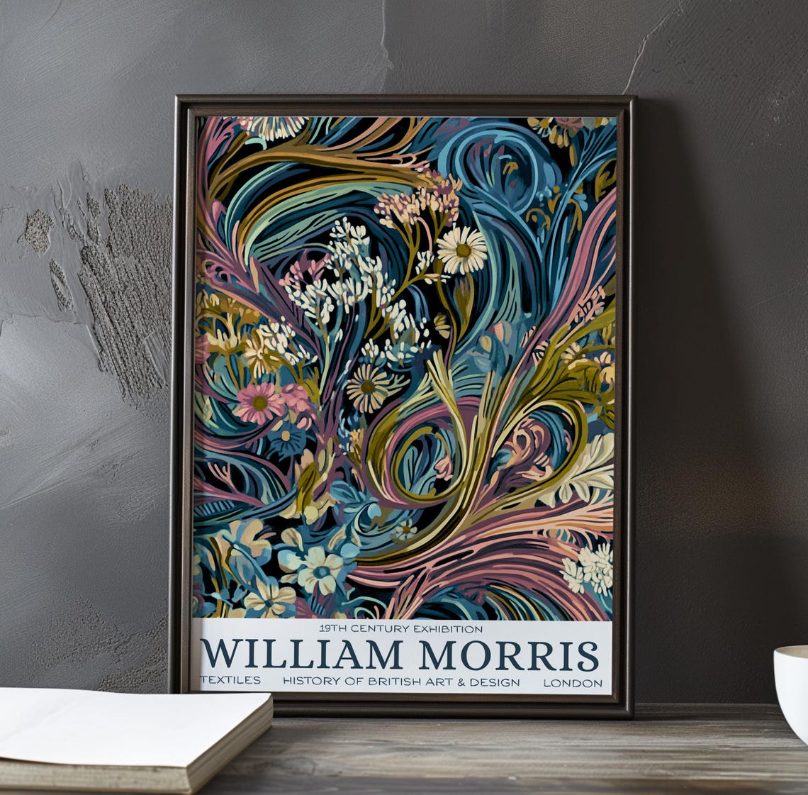 William Morris Blue Wave Daisy Wildflower Night Exhibition Poster