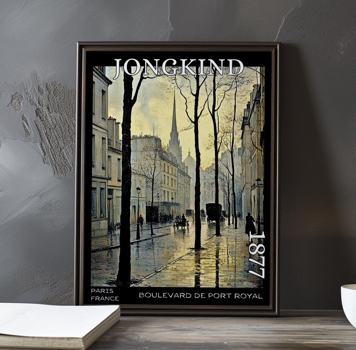 Jongkind 1877 Quiet Rain-Washed Paris Street with Church Spire Poster