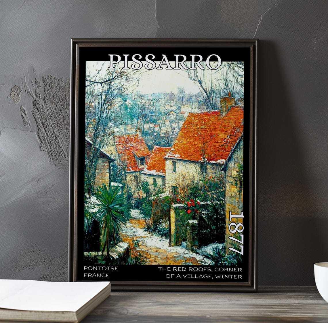Pissarro 1877 Red Roofs Snowy Garden Path Village Houses Poster