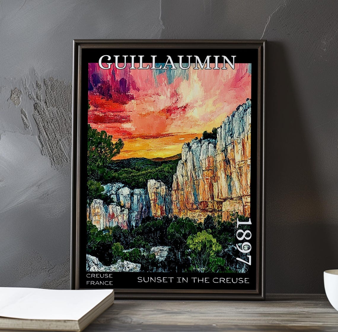 Guillaumin Sunset in the Creuse Pink Gold Cliffs 1897 Art Poster
