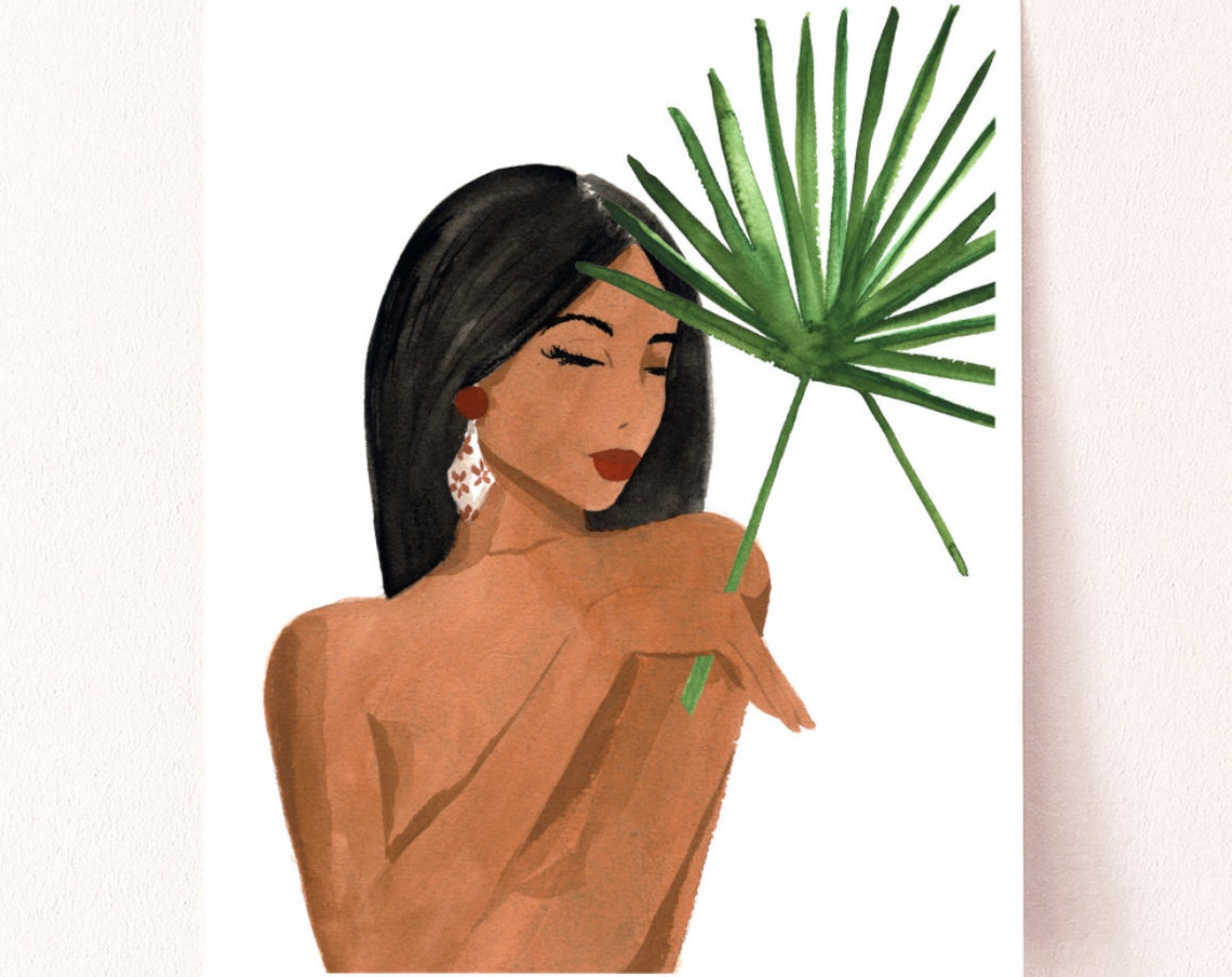 Woman With Palm Leaf Tropical Art Print - Image 4