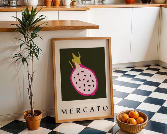 Mercato Dragon Fruit Bold Retro Italian Market Kitchen Poster