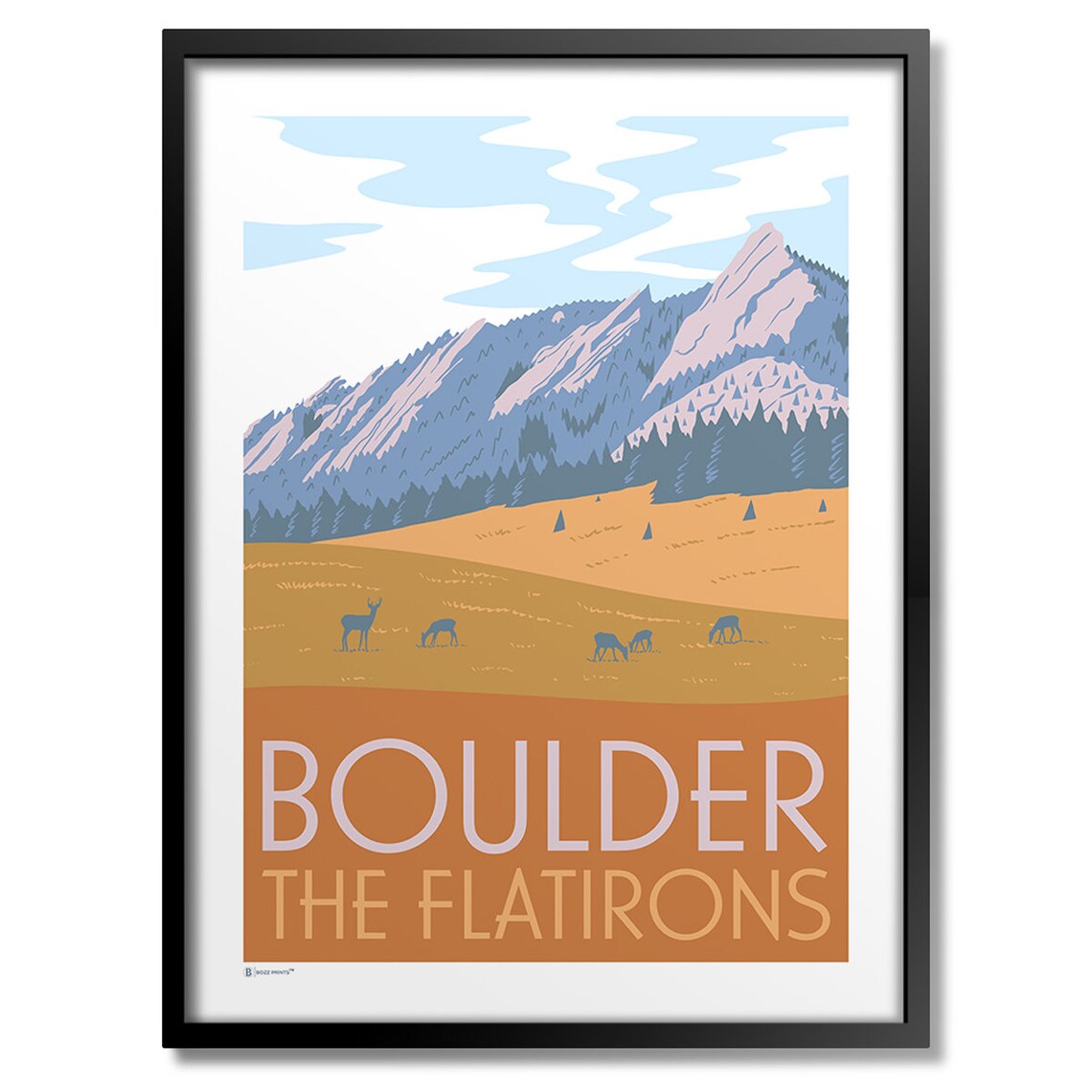 Boulder Flatirons Travel Poster, Colorado Landscape
