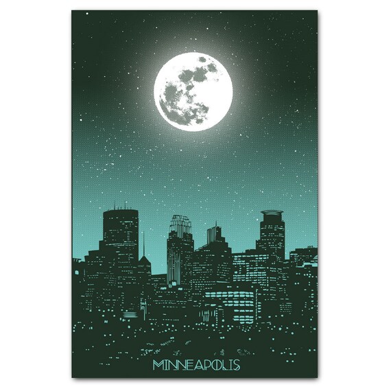 Minneapolis Moon Travel Poster, Celestial Art Print