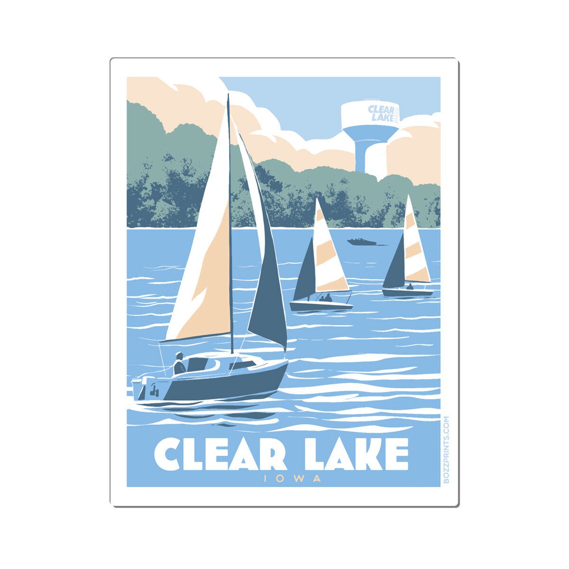 Clear Lake Sailing Travel Poster, Coastal Nautical
