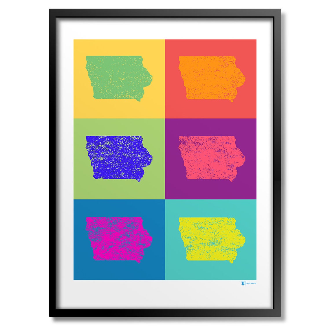 Iowa State Pop Art Map Six Panel Rainbow Color Blocks Poster