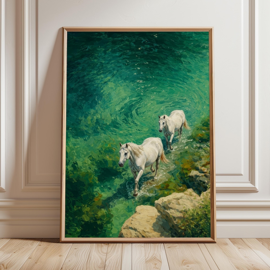Coastal Horse Painting, Vintage Ocean Seascape