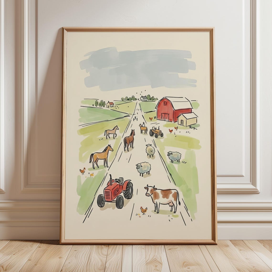 Farm Animal Nursery Art Printable Neutral Farmhouse Baby Room Decor Country Kids Bedroom Print Rustic Playroom Poster Digital Download