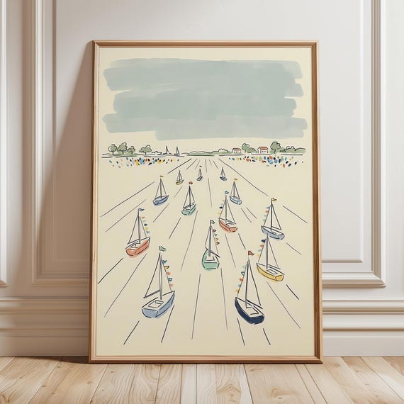 Nautical Nursery Wall Art Print Sailboat Decor Coastal Baby Room Scandi Ocean Minimalist Boys Bedroom Poster Digital Download