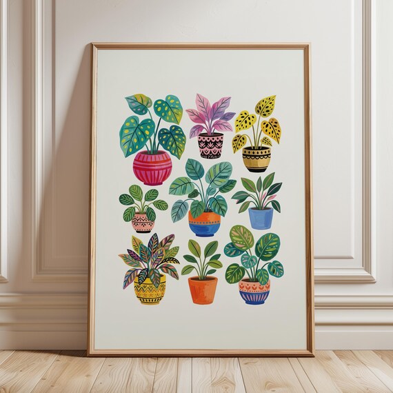 Colourful Potted Houseplants Botanical Dopamine Decor Poster