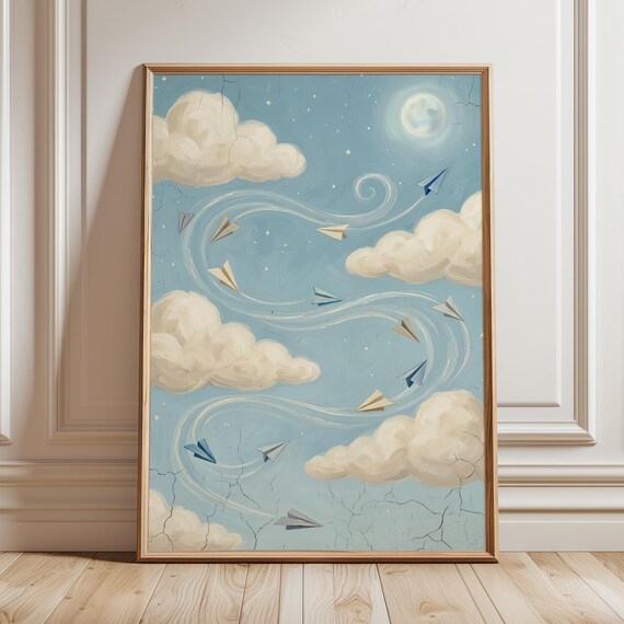 Whimsical Paper Airplane Nursery Art Print