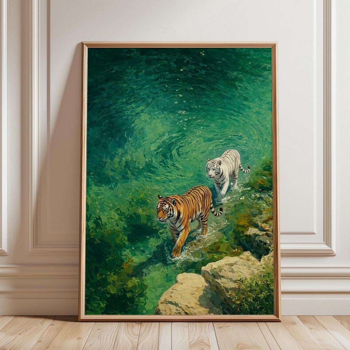 Tiger Ocean Vintage Coastal Animal Art Print