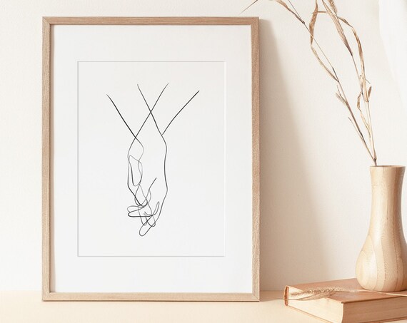 Hands Line Drawing, Soulmate Lovers Line Art Print