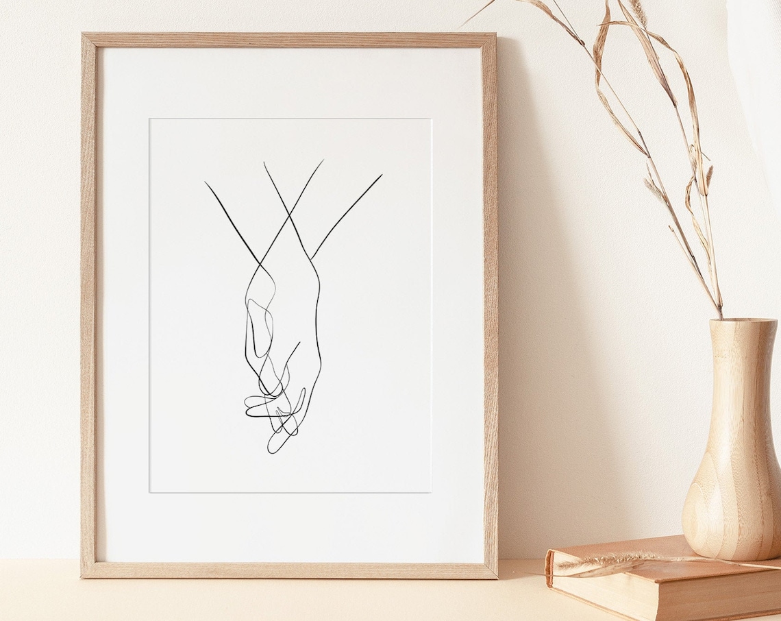 Hands Line Drawing, Soulmate Lovers Line Art Print