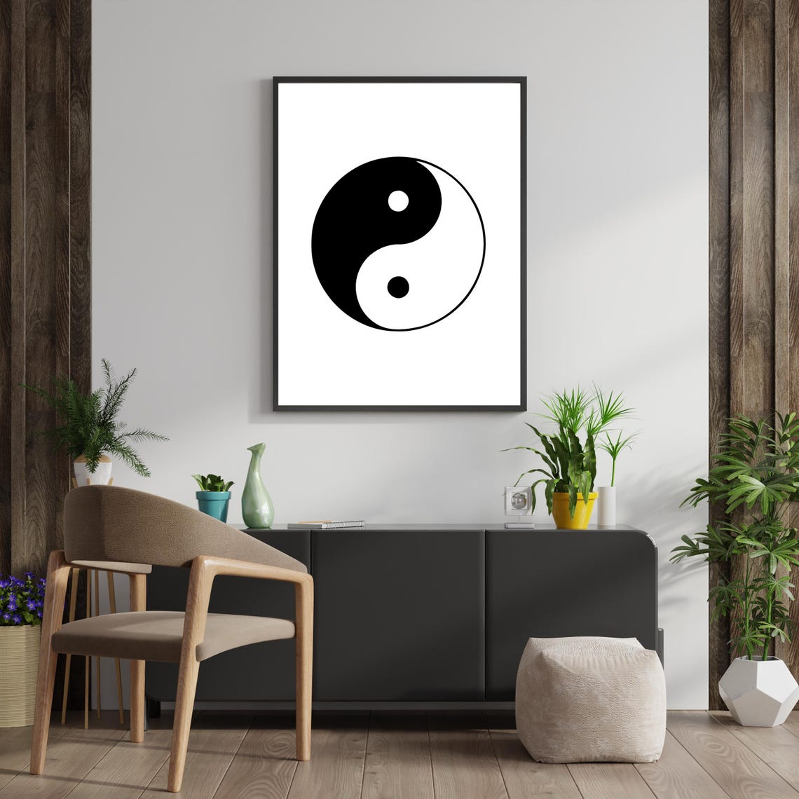 Yin Yang Symbol Balance Harmony Minimalist Black White Poster
