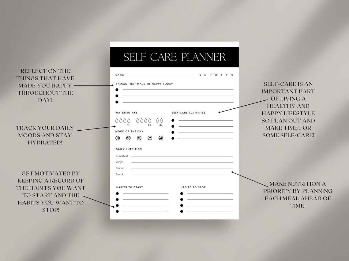 Self-Care Planner Daily Wellness Mood Habit Tracker Printable Print - Image 2