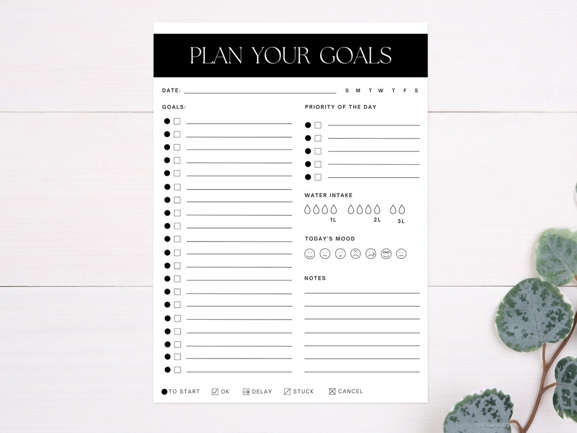 Plan Your Goals Minimalist Daily Goal Planner Organizer Sheet Print - Image 2