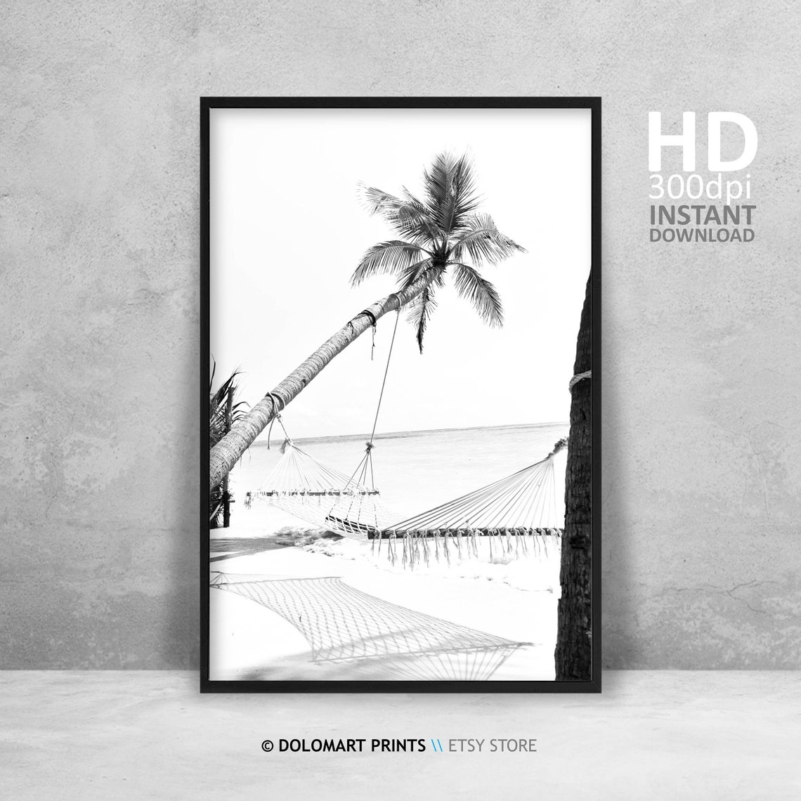 Beach Hammock Between Palm Trees Black and White Tropical Poster - Image 4