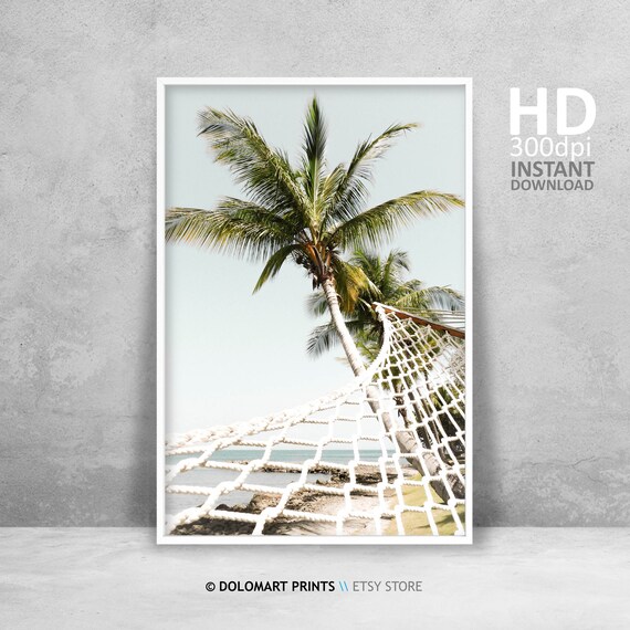 Palm Tree and Hammock on Tropical Beach Relaxing Photography Poster