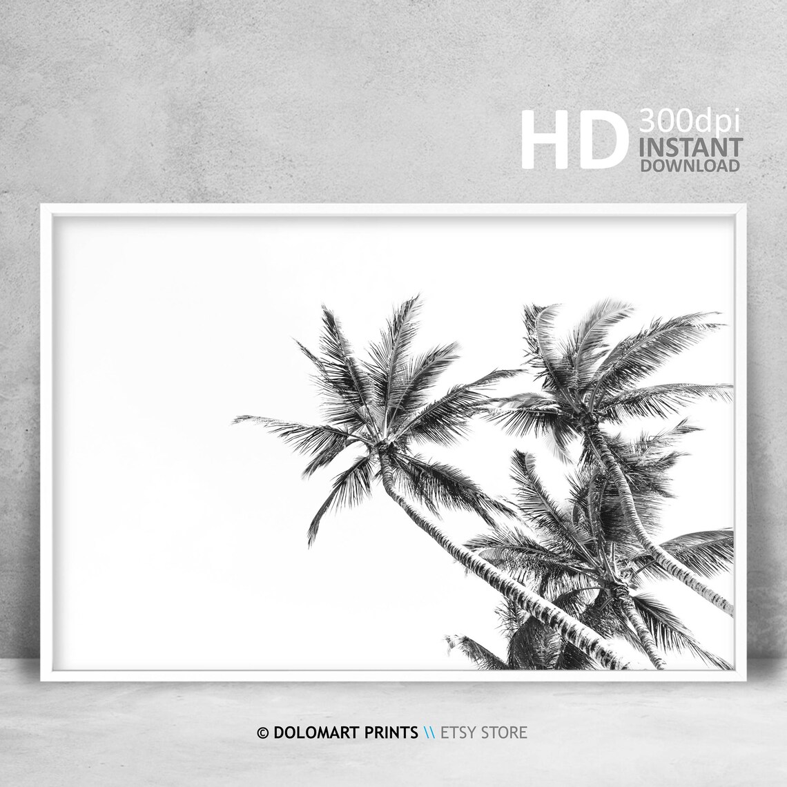 Black And White Palm Tree Poster, Tropical Decor