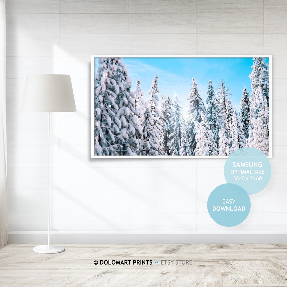 Snow Covered Pine Trees Bright Blue Sky Winter Frame TV Poster - Image 4