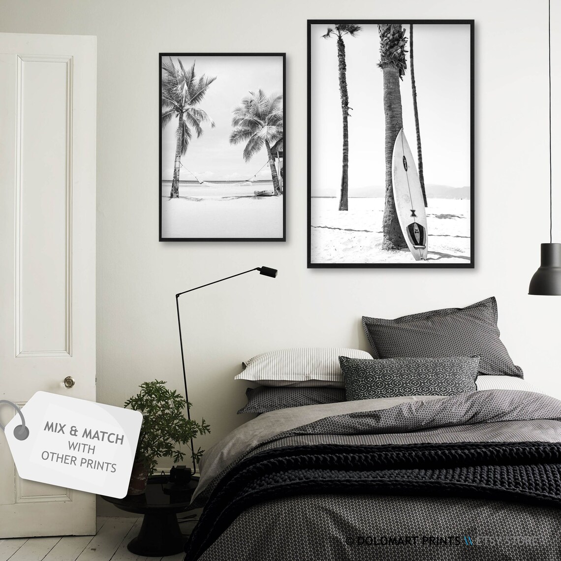 Black and White Palm Tree Beach Art Print - Image 2