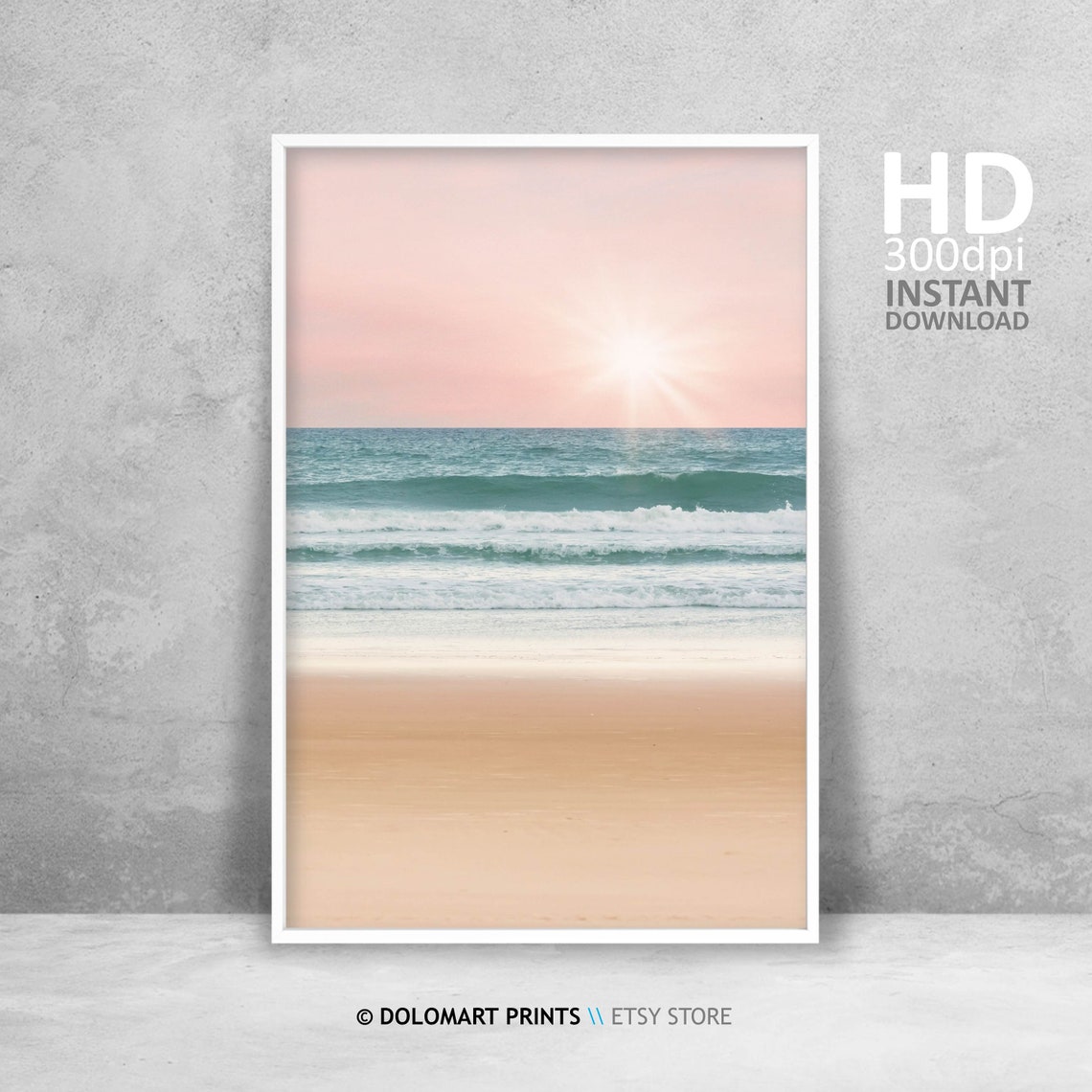 Blush Sunrise Over Calm Ocean Waves Golden Beach Photography Poster