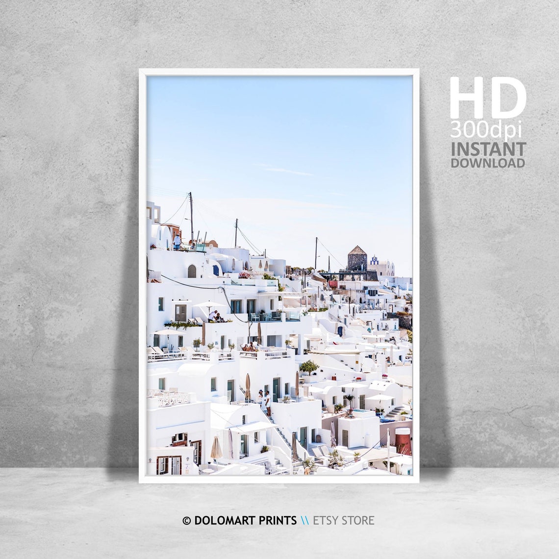 Santorini Whitewashed Village Greek Island Townscape Travel Poster