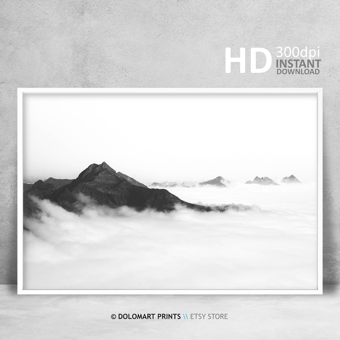 Black and White Mountain Landscape Art Print, Scandinavian