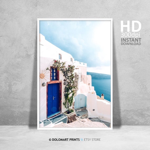 Retro Beach House Art Print, Greece Coastal Decor