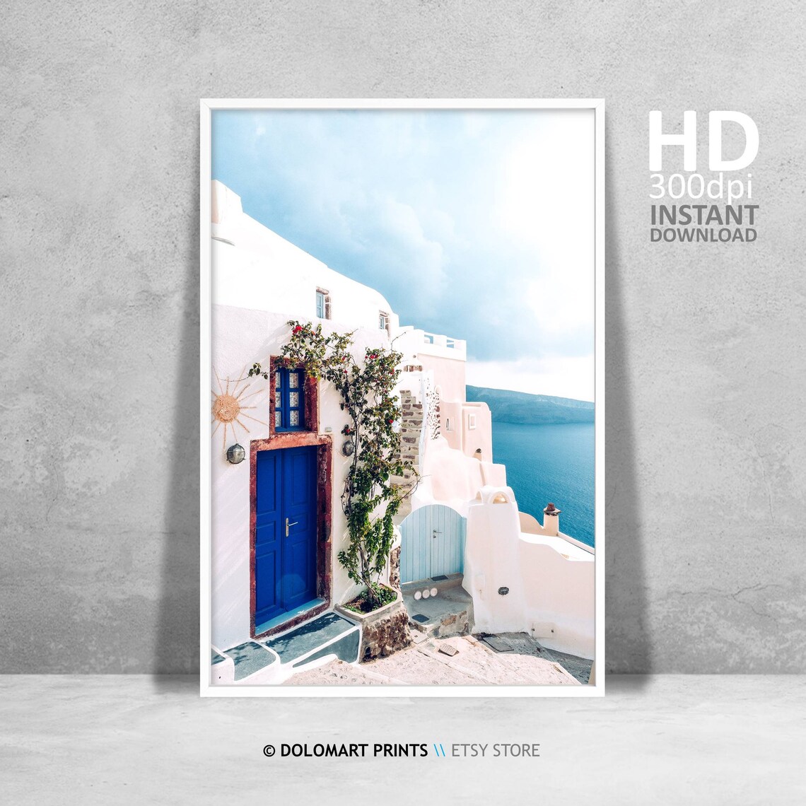 Retro Beach House Art Print, Greece Coastal Decor