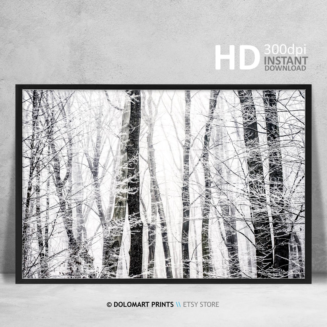 Winter Forest Snow Covered Trees Black And White Nature Poster - Image 4